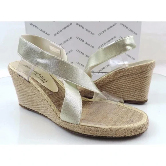 Andre Assous Desi Espadrille Wedge Sandal Platinum Gold - Picture 1 of 12